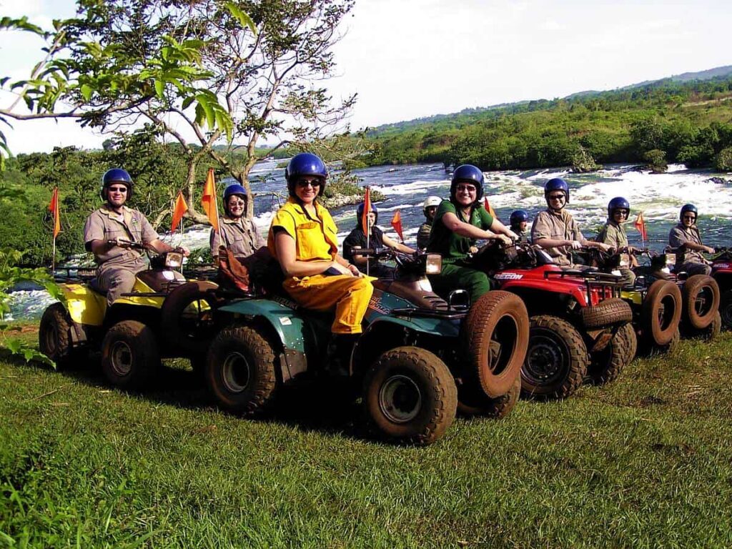 Group of riders on quad bikes in Jinja