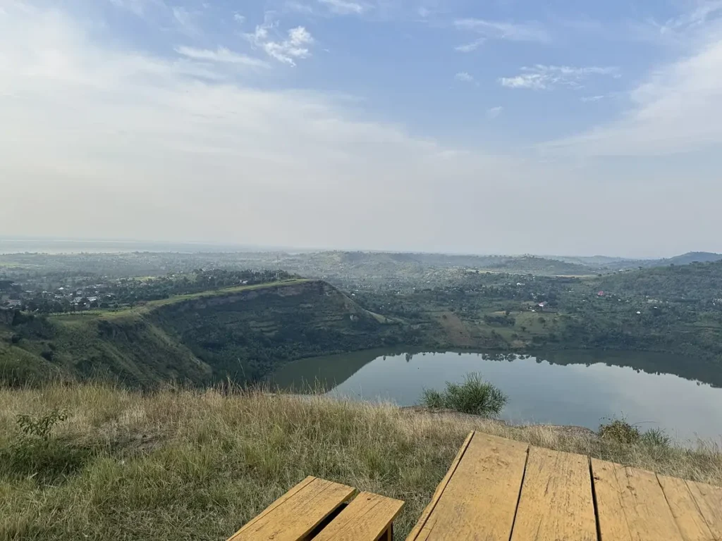 Crater lake surrounded by green hills in the Bunyaruguru crater field