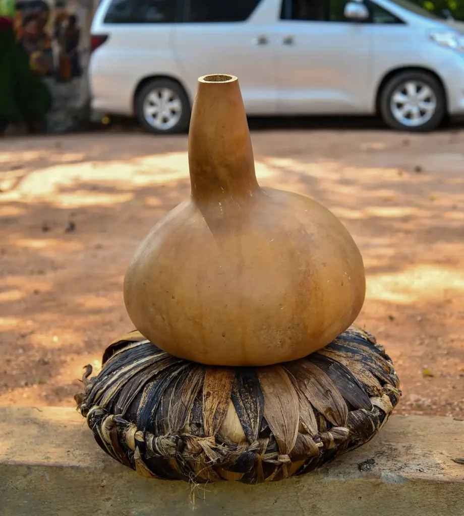 Large calabash gourd used for serving local brew in Buganda