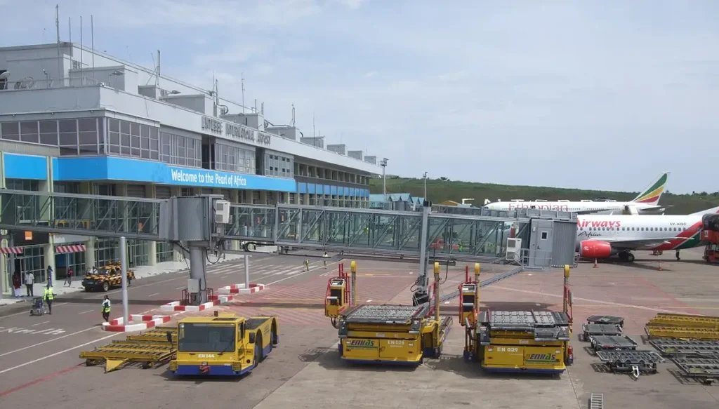 View of Entebbe Airport with Lake Victoria beyond