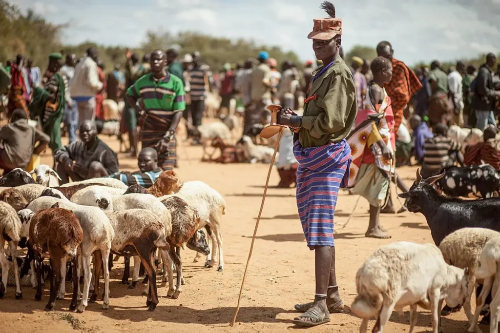 Karamojong herder with goats in north-east Uganda